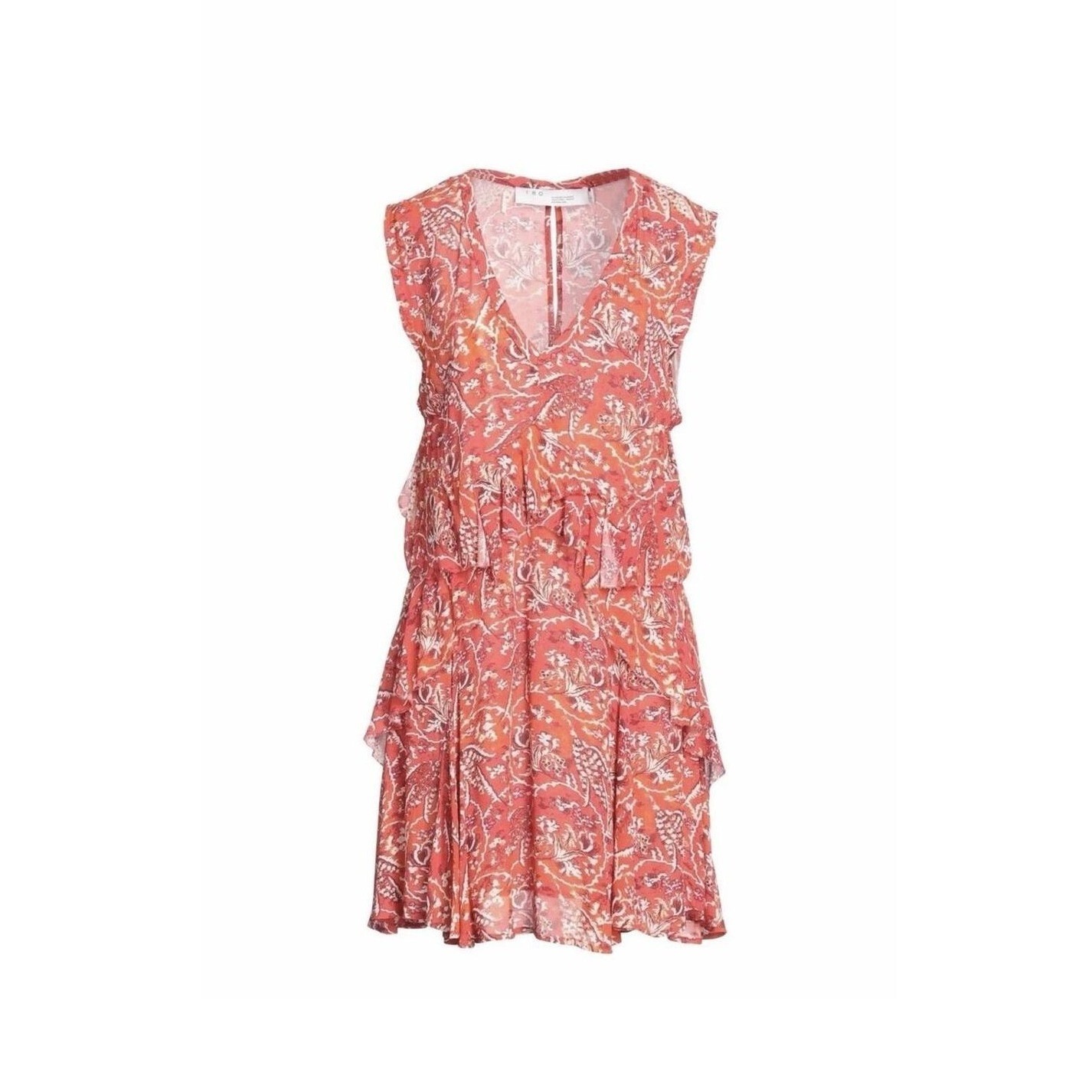 Iro Paris Variety Ruffled Printed Crepe Mini Dress Womens L 42 Eu 10-12 Us Red